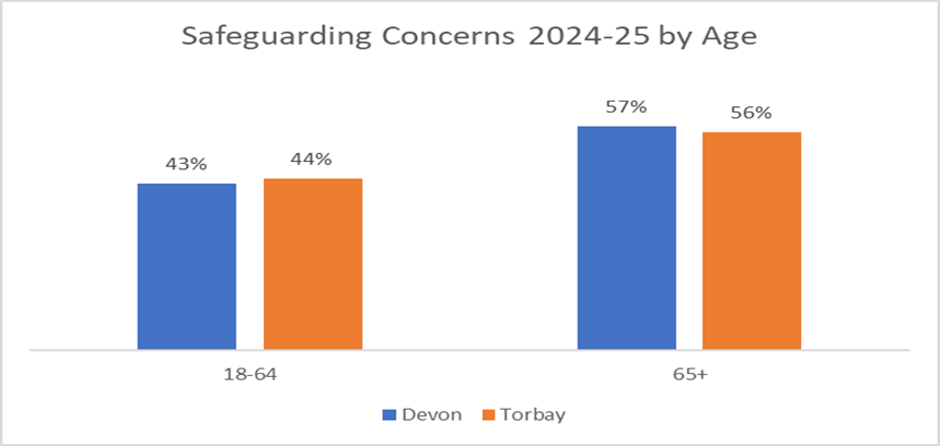 A chart to show safeguarding concerns in Devon and Torbay in 24-25 by age